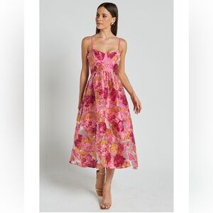 Brailey Midi Dress w Corset Detail in Light Pink